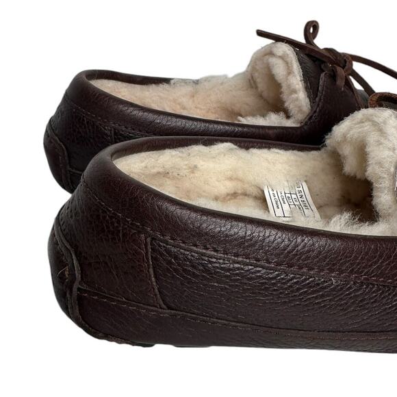 UGG Sheepskin-Lined Moccasin Slippers Mens Size 8 Dark Brown Indoor Outdoor Sole main image 5